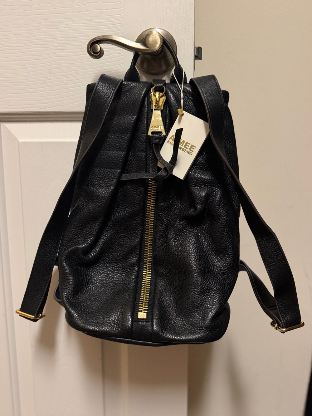Aimee Kestenberg Black Leather Backpack with Gold Hardware